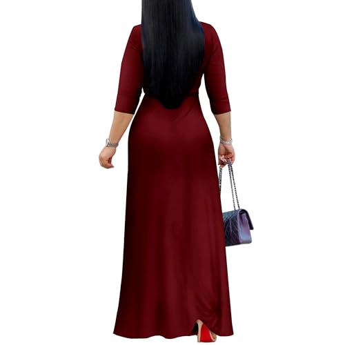 Image of Mrskoala Women Plus Size Long Maxi Wrap Dresses Summer Sundress V-Neck 3 /4 Sleeve