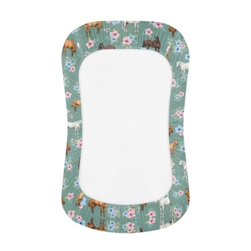Image of ZOUTAIRONG Floral Horse Bassinet Sheet Set Snug Fitted Cradle Fitted Sheets for Bassinet Pads /Mattress for Boys Girls Unisex Ultra Soft Breathable