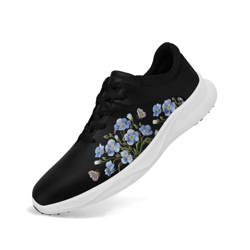 AWSOLE Women's Print Floral Golf Sneakers with Auto Vent Breathable Spikeless Air-Cushioned Fashion Walking Golf Shoes