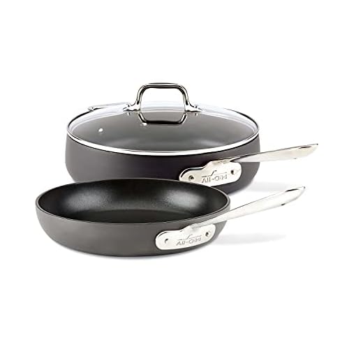 All-Clad HA1 Nonstick Hard Anodized Fry Saute Pan with Lid Set, 10" and 4QT w, Black