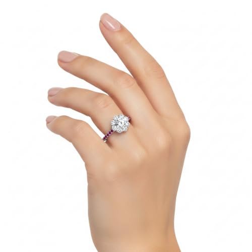 Image of Choose Your Gemstone Flower Halo Diamond CZ Ring 925 Sterling Silver Round Shape Halo Engagement Rings Everyday Jewelry Wedding Jewelry Handmade Gifts for Wife US Size 4 to 12