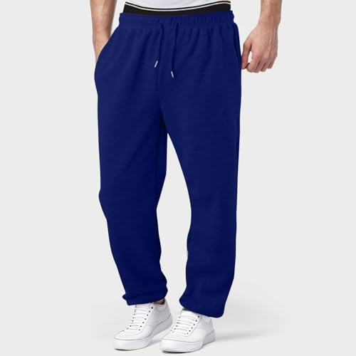Mens Baggy Sweatpants Fleece Straight Leg Casual Pants Elastic Waist Athletic Workout Jogger Sweat Pants Fall Winter4