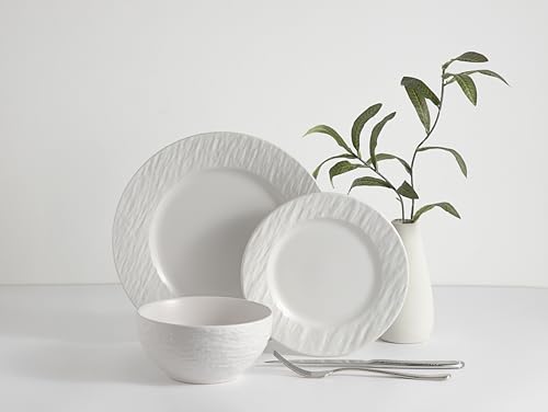 ECHTWERK Tafelservice 12-teilig 'New Modern', für 4 Personen, Schiefer-Optik, aus Steingut, 4 Speiseteller, 4 Beilagenteller, 4 Schüsseln, White