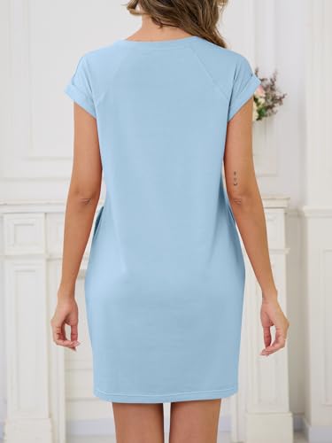 Image of UNCLECAT Womens T Shirt Midi Dresses Summer Cap Sleeve Crewneck Loose Fit Casual Dress with Pockets