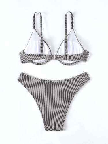 Image of Fanuerg Women Underwire Triangle Bikini Spaghetti Strap Push Up Swimsuit Cheeky Two Piece Bathing Suit