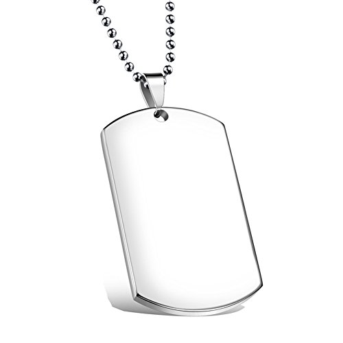 nehzus Herren Edelstahl Anhänger Halskette Dog Tag mit 55,9 cm Kette Gratis Gravur - silber