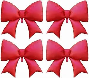 4 Pack 38 Inch Red Bow Balloons - Reusable Thick Foil Balloon for Birthday Party Decorations, Anniversary, Wedding