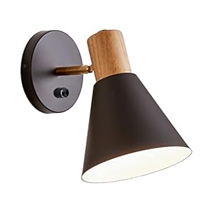 Wall Sconces Lighting for Bedroom, Black Dimmable Wood Style Wall Sconce Reading Lamp, Adjustable Wall Light for Bedroom Hallway Living Room (Black-Hardwired, 1 Pack)