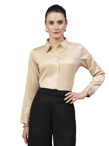Image of Style Quotient Women Olive Satin Regular Formal Shirt