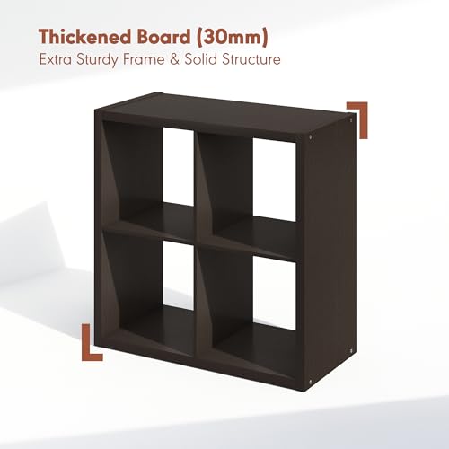Image of Furinno Cubicle Record Player Stand, 4-Cube Record Storage, Dark Oak