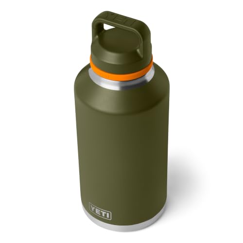 Image of YETI Rambler 64 oz Bottle, Vacuum Insulated, Leakproof, Stainless Steel with Chug Cap, Olive /King Crab Orange