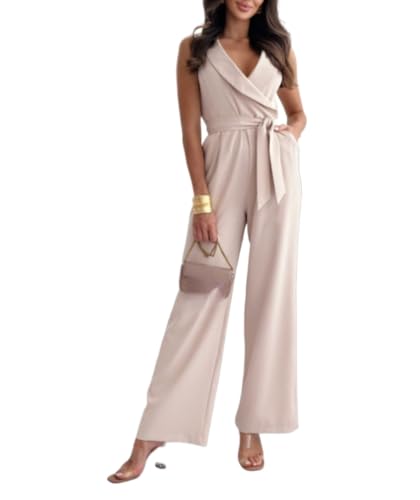 Mono de Tirantes con Cintura Elegante para Mujer Traje de Negocios Pantalones de Pierna Ancha y Tobillo de Cintura Alta Traje de Vacaciones Casual Ropa de Calle de Trabajo (Caqui,S)