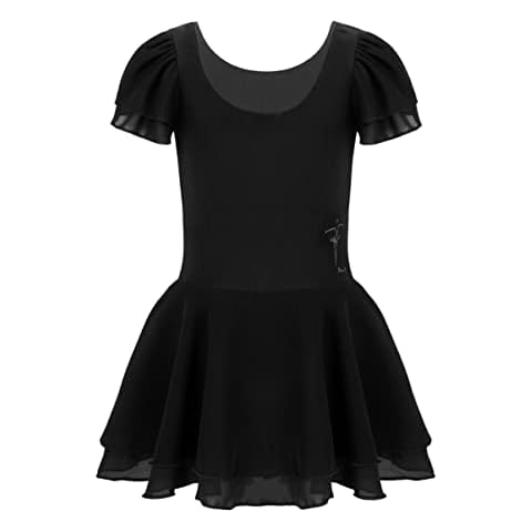 CHICTRY Girls Kids' Basic Short Sleeved Dance Ballet Leotard Dress Gymnastics Tutu Outfit Clothes Black 3-4 Years Cover