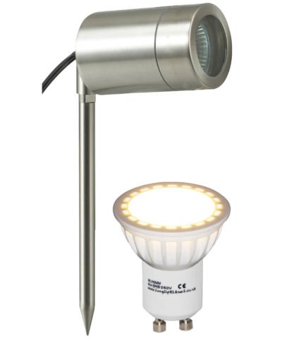 Long Life Lamp Company LED Stainless Steel Spike Outdoor Garden Spike Light IP54 Adjustable Spike GU10 LED Spike