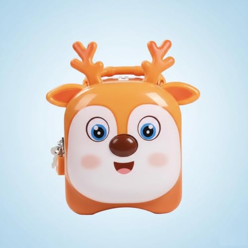 Image of Sajani Cute Cartoon Creative Portable Piggy Bank, Money Saving Box with Combination Lock, Mini Coin Bank Gifts for Boys and Girls, Best Return Gifts for Kids (Pack of 1) (Antler - Orange)