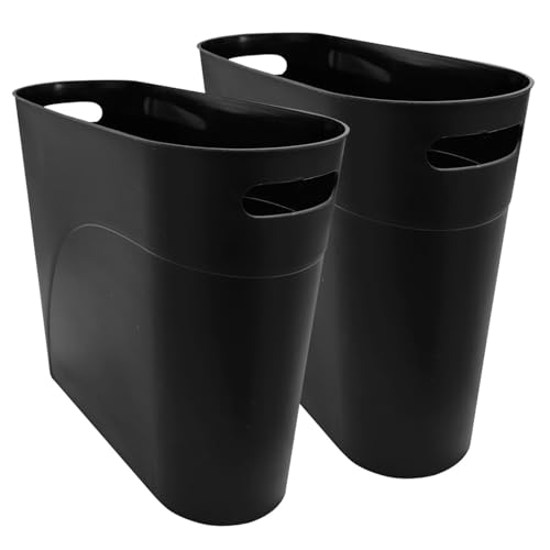 FomCcu Small Bin 2Pcs Trash Can Plastic Bathroom Bins Wastebasket 10L Garbage Slim Bin for Powder Rooms Bedroom Living Room Home Office, Black