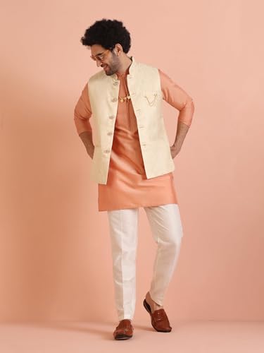 Image of Kisah Men's Jacquard Woven Design Sherwani Set Regular Fit | Wedding, Festive & Occasion Wear