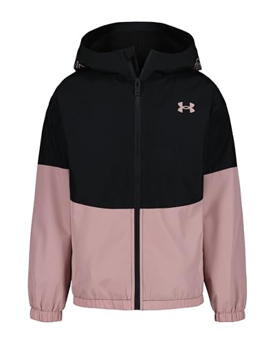 Under Armour Manataug Chaqueta Cortavientos con Capucha para Niño/Niña – Ligera, Cortavientos y Repelente al Agua, Chaqueta de Entretiempo para Colegio y Deporte, Negro/Rosa, 14 años