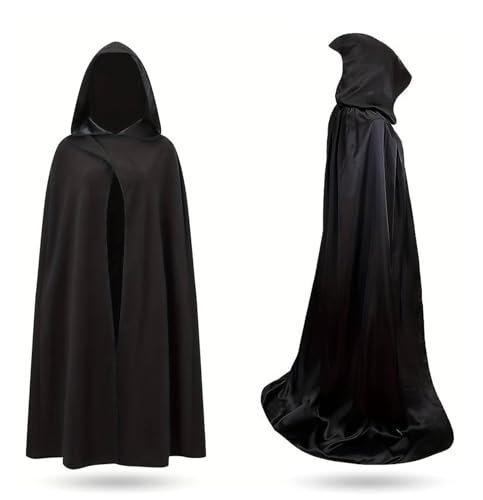 Halloween Vampir Kostüm Umhang mit Kaputze schwarz als Verkleidung für Kinder & Erwachsene - Fasching & Karneval -...