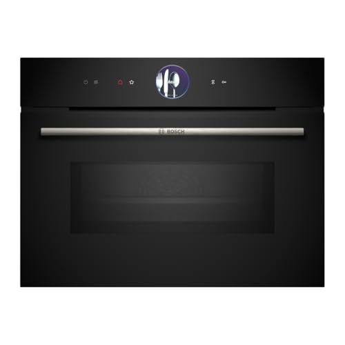 Bosch CMG7761B1, Serie 8 smarter Einbau-Kompaktbackofen mit Mikrowellenfunktion, 45 x 60 cm, Schwarz, Made in Germany, Pyrolyse, Air Fry, Digitaler Bedienring, Touchdisplay, Automatikprogramme