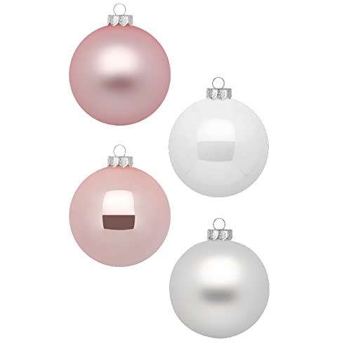 INGE-Glas Magic Weihnachtskugeln 12 STK 8cm | Schöne Christbaumkugeln aus Glas | Große Kugeln in Karton-Box | Christbaumschmuck Weihnachtsbaumschmuck Weihnachtsbaumkugeln (Noble Rose | rosa weiß)