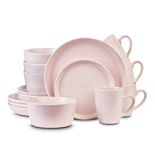 Stone Lain Coupe Stoneware Dinnerware Set, Service For 4, Matte Pink