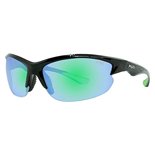 Maxx XT Oval Mirrored Smoke Lens Black Sunglasses with Green Accents