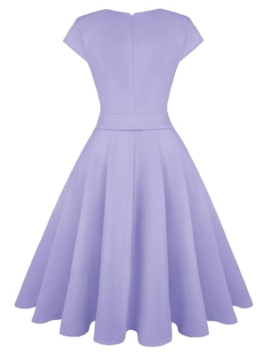 tagunop Women's Cocktail Dresses Vintage 1950s Retro Boatneck Cap Sleeve Dress with Pockets3