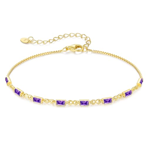 CDE 925 Sterling Silver Birthstone Bracelets for Women， Dainty Simple Link Charm Infinity Tennis Bracelet Birthday Anniversary Valentine's Mother's Day Gifts for Mom Wife Her, Chain Length 6.7”+1.6”