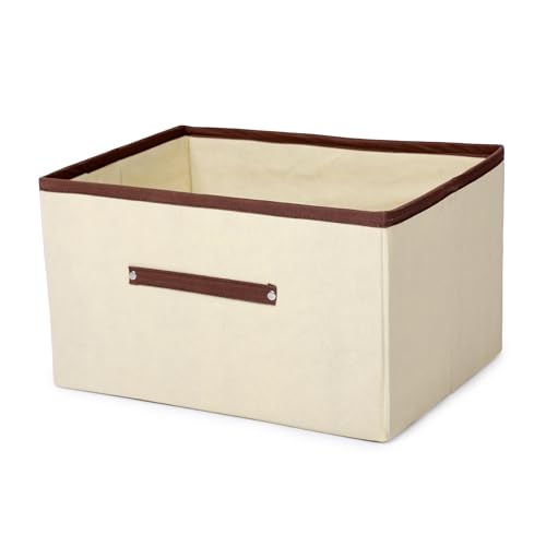 Image of Foldable Clothes Storage Box - Large Capacity Fabric Organizer for Wardrobe, Closet Under Bed | Non Woven Storage Bins Basket with Handles for Clothes, Toys (Ivory, Pack Of 1)