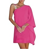 Romper Plus Size Women, Aritzia Dupes Cute Women's Dresses for Mexico Vacation Sexy Casual Summer Dresses Women, Women's Off-The-Shoulder One Strap Sloping Shoulder Solid Color Midi (XL, Hot Pink)