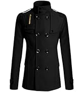 Lars Amadeus Men's Khaki Pea Coats Stand Collar Double Breasted