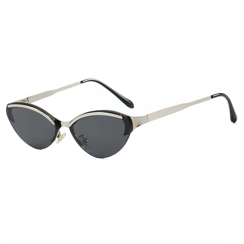 Lunettes de soleil rétro œil de chat demi-monture métal UV tendance vintage