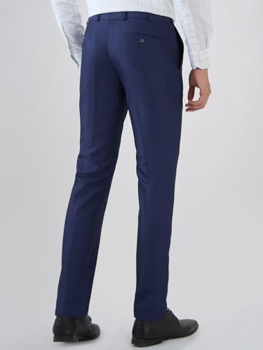 Image of Raymond Men Slim Fit Structure Pattern Poly Viscose Blend Flat Front Formal Trouser