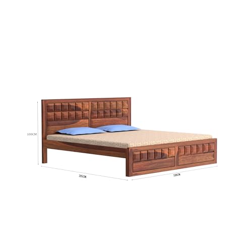 Image of Solid Sheesham Wood King Size Bed Without Storage | Wooden Double Bed Cot Bed for Bedroom Furniture | Palang Double Bed for Hotels | Honey