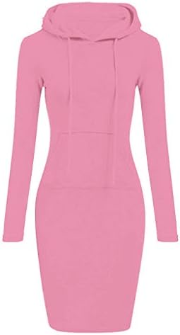 TOPUNDER Pullover Pocket Knee Length Slim Hoodie Dresses Casual Sweatshirt Dress Women (XX-Large, Pink)