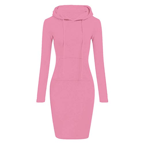 Topunder Pullover Pocket Knee Length Slim Hoodie Dresses Casual Sweatshirt Dress Women (Xx-Large, Pink) #TOP27