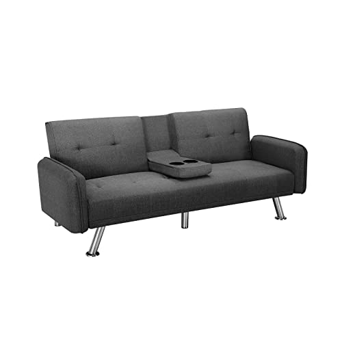 Fulife Modern Futon Sofa, Convertible Sleeper Couch Bed Loveseat With 2 Cup Holders, 3 Angles And 5 Metal Legs, Removable Soft Square Armrest For Living Room Apartment Office Small Space Furniture Set #TOP4