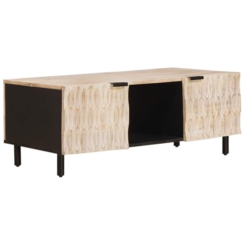 Table de salon rectangulaire blanche pour ranger et désencombrer le canapé