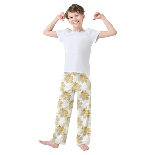 Golden Maple Leaves Boys Long Pants Soft Trousers Elastic Waist Kids Lounge Bottoms with Pockets S-XL2