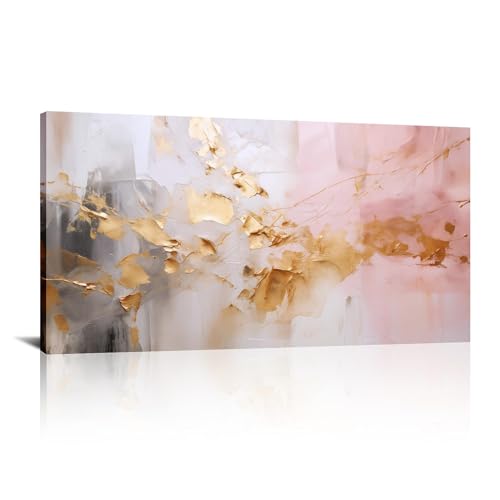 Tableau abstrait moderne marbre or rose de luxe 60x120 cm chic