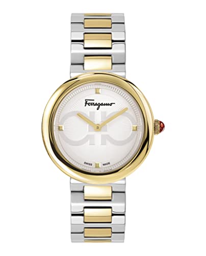 Ferragamo Ferragamo Chic Collection Luxury Womens Watch Timepieces with a Two Tone Bracelet Featuring a Gold Case and a Silver Dial