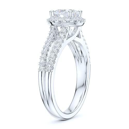 Sterling Silver Split Shank 1.0CT Simulated Round Brilliant Cut Diamond or Genuine Moissanite Halo Engagement Ring Bridal Ring For Women4