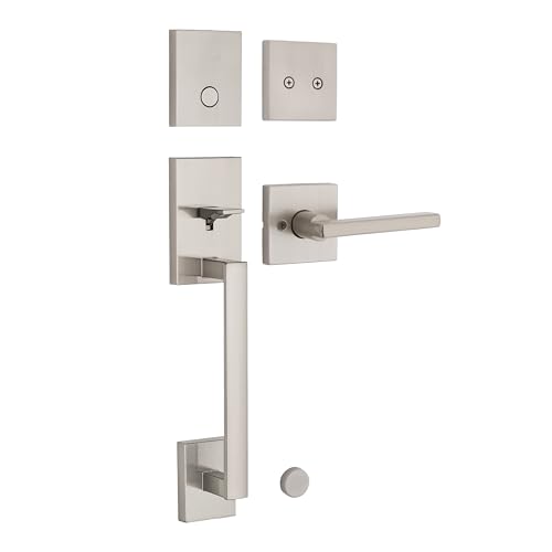 Kwikset San Clemente Non-Functioning Front Door Lock Handle, Inactive Deadbolt and Interior Door Handle, Dummy Handleset Exterior with Interior Reversible Lever, Satin Nickel with Microban Protection