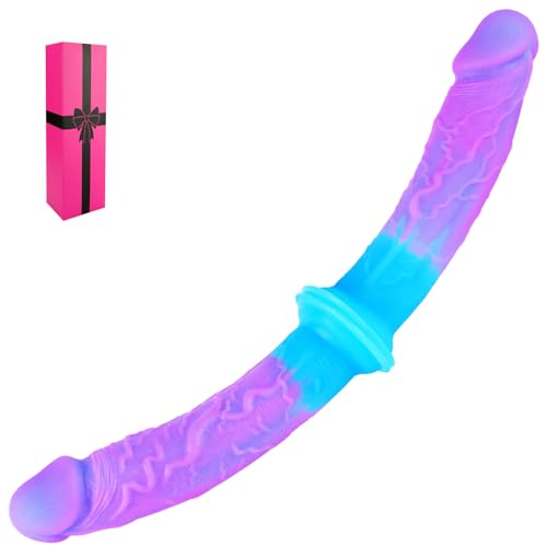 Dildo doppio fantasy piccolo da 36*3,3cm con ventosa.2 dildo doppi realistici in silicone da 18cm,perfetti per i principianti.Giocattolo anale e stimolante per il punto G rosa e blu per uomini e donne