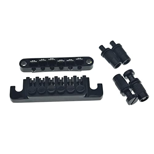 Kaish Black Guitar Roller Saddle Bridge Tune-O-Matic Bridge With Tp-6 Style Lp Stopbar/Bridge Tailpiece For Epiphone Les Paul Lp/Sg/Dot/Es Guitars With M8 Threaded Posts #TOP3