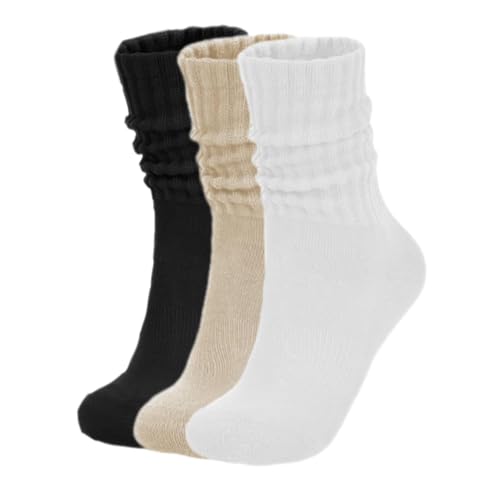 Image of Slouch Socks Cream Scrunch Womens Sweater Cozy Cotton Crew Retro Boot Calf Sock