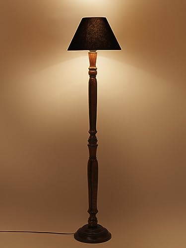 Image of Devansh Black Cotton conical Wooden Floor lamp -17