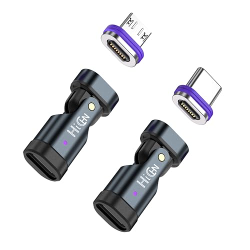 HiCHN PD 240W 16PIN USB C Magnetic Adapter Micro USB Tips Connector 180 Degree Rotate, USB Charging Device and Data Transmission for Smartphone, Notebook (Grey Adapter 2 Pack)