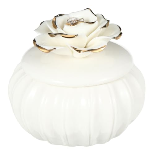 Cabilock Estuche Para Joyas De Cerámica Blanca Con Diseño De Rosa Caja Decorativa Con Tapa Joyero Portátil Para Anillos Y Pendientes Ideal Para Hogar Viajes Y Regalos